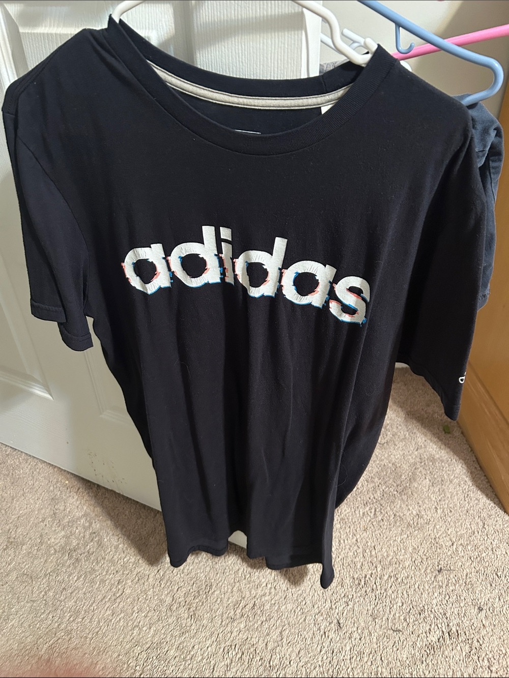 adidas Originals Black Tee with White and Light Blue Logo